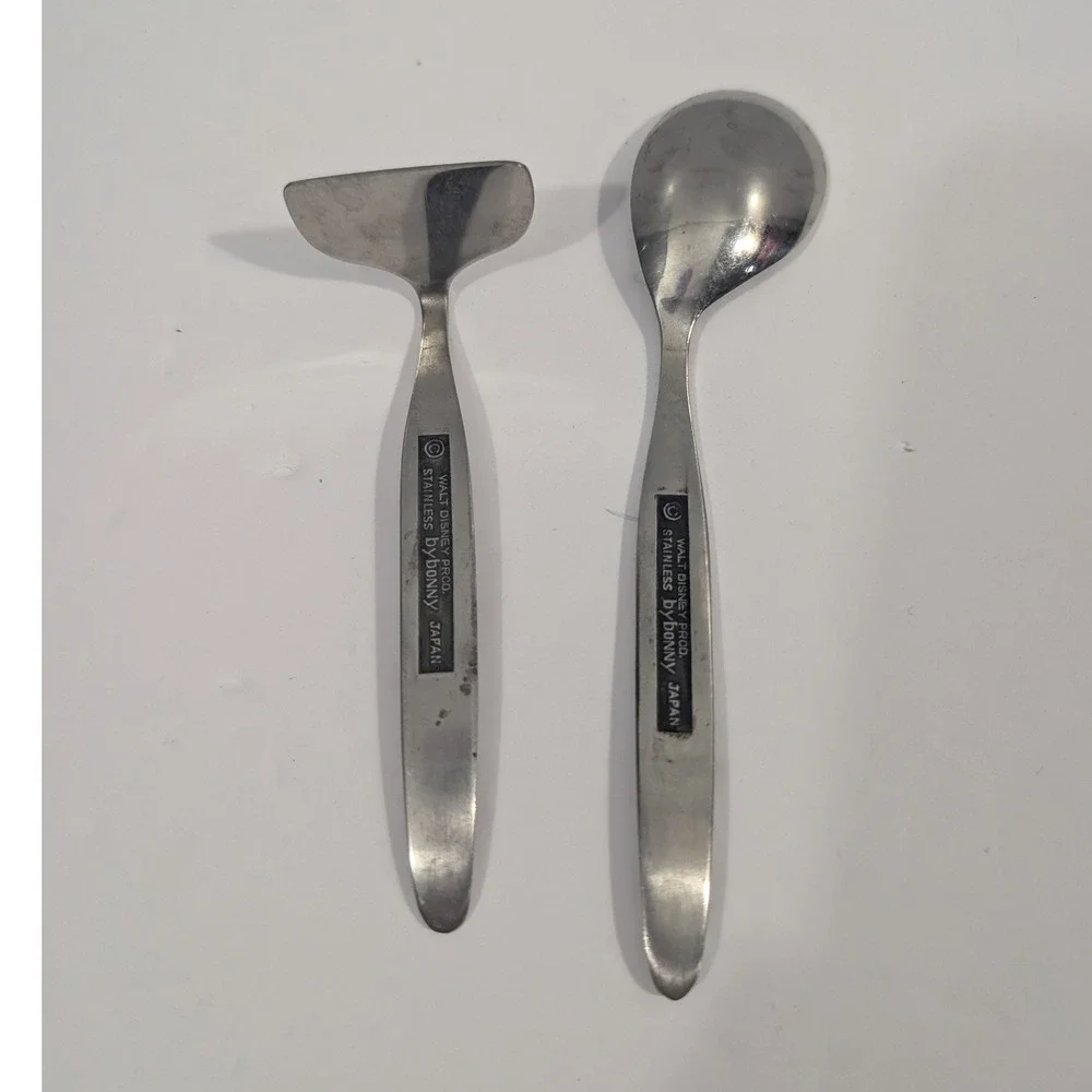 Vintage Disney Bambi Baby Spoon and Food Pusher Set Bonny Stainless Japan 2pc